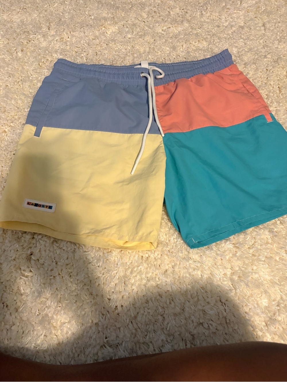 Lacoste Pastel Colorblock Swim Shorts in Yellow, Blue, Coral, Teal